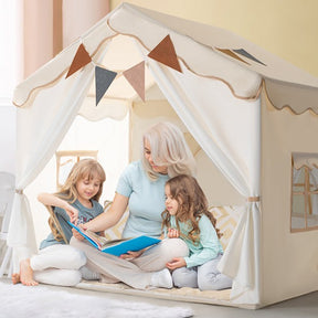 Carpa para niños con alfombra acolchada, banderines y guirnalda 89D x 130W x 130H