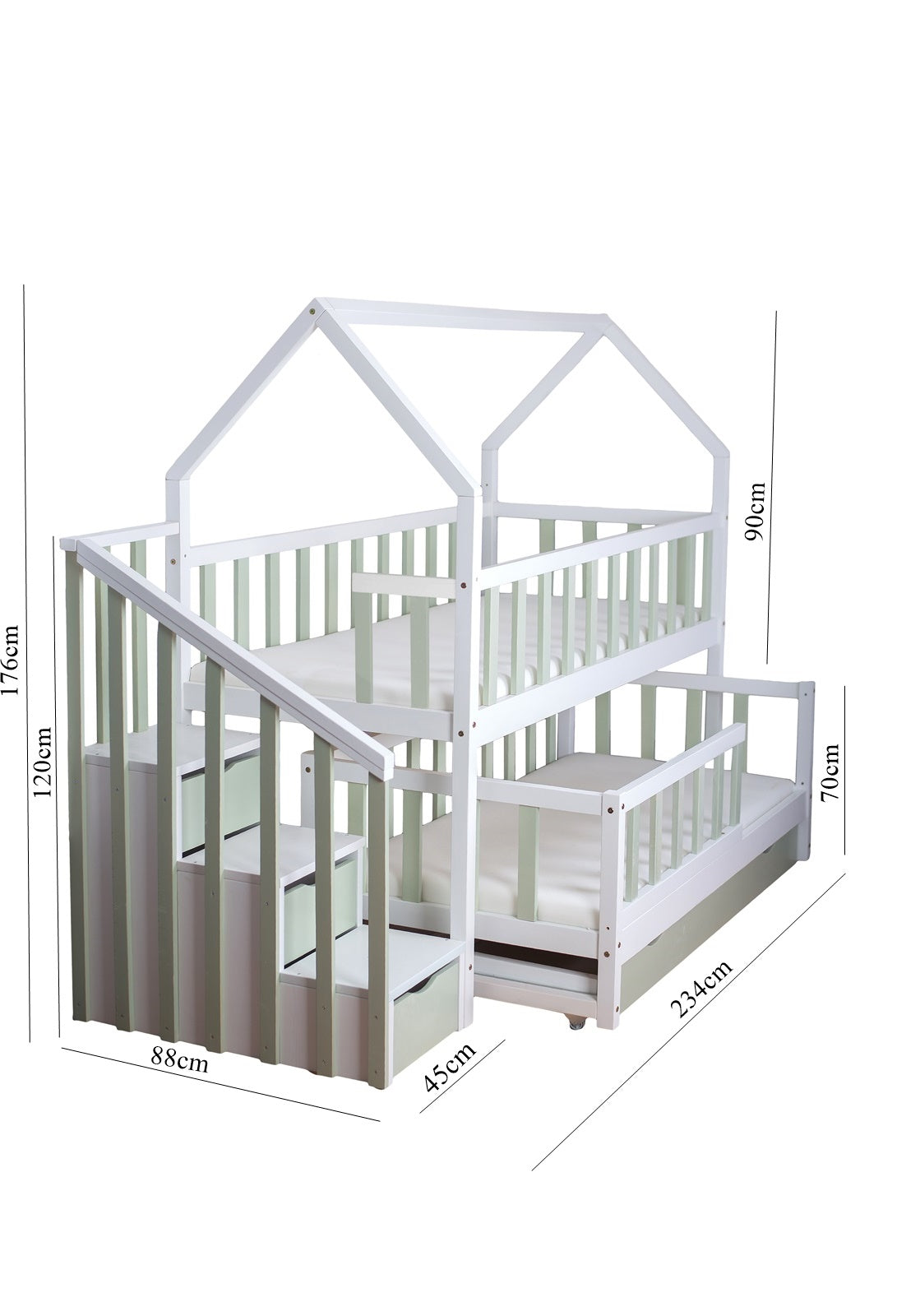 Lit Gigogne cabane 2 enfants 80x180cm et 80x160cm