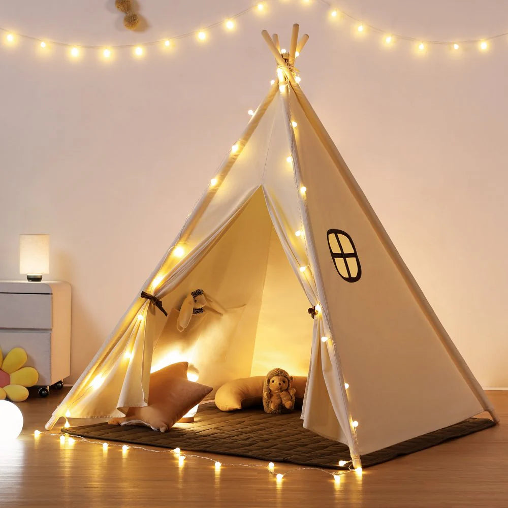 Tipi infantil con esterilla, dispositivo de fijación y guirnalda 120Lx120lx150H