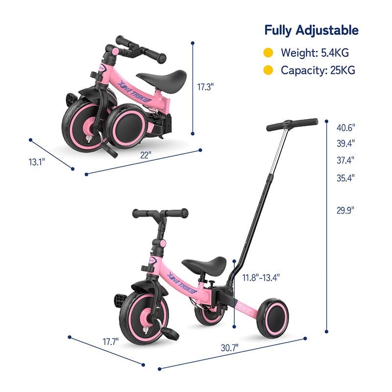 7-in-1 folding children's tricycle from 1 to 4 years old