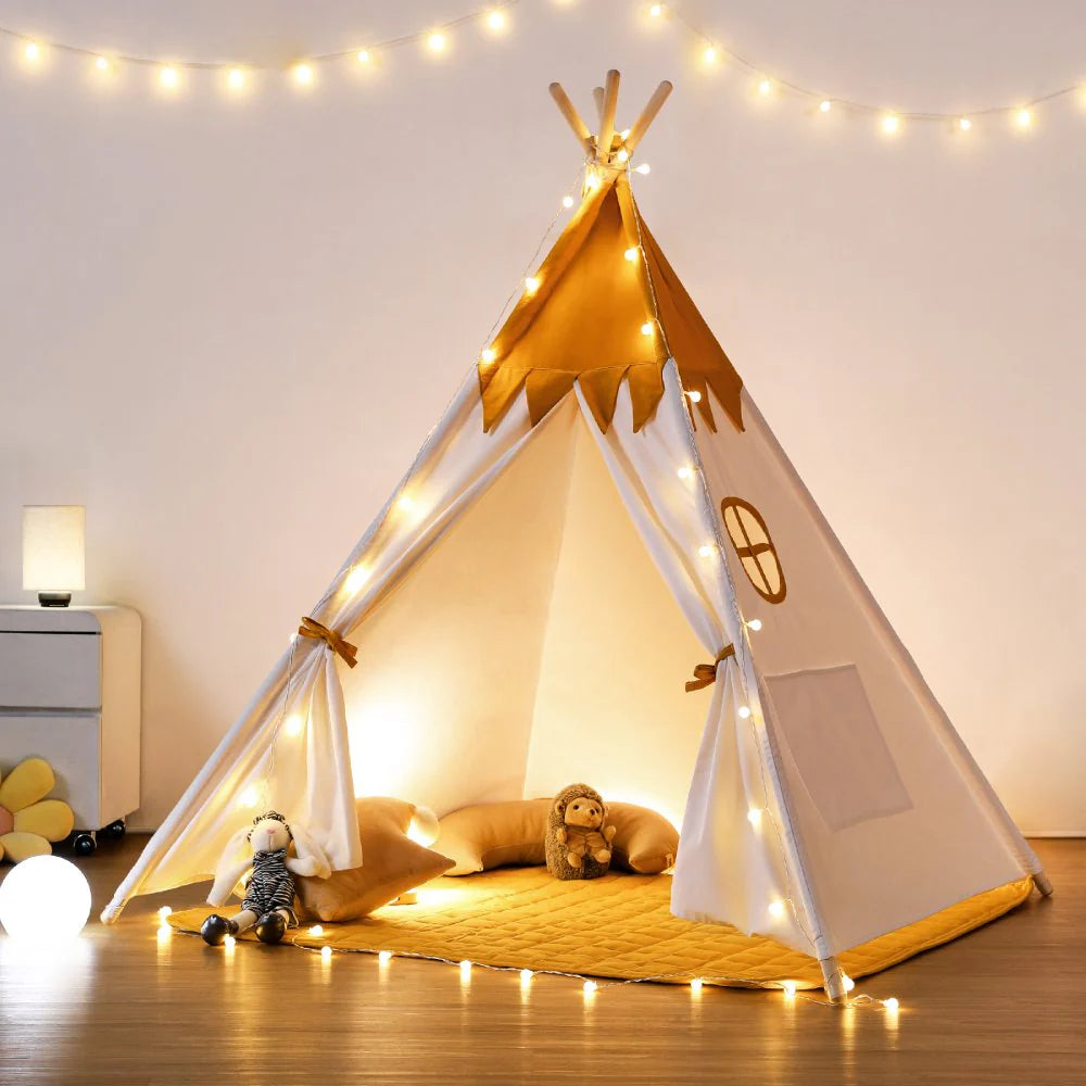 Tipi infantil con esterilla, dispositivo de fijación y guirnalda 120Lx120lx150H