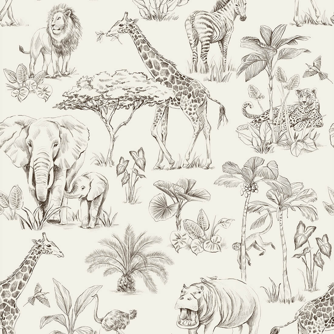 Papel de parede do safari em creme